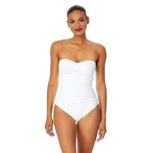 Anne Cole Women's Twist Front Shirred One Piece Swimsuit White 12
